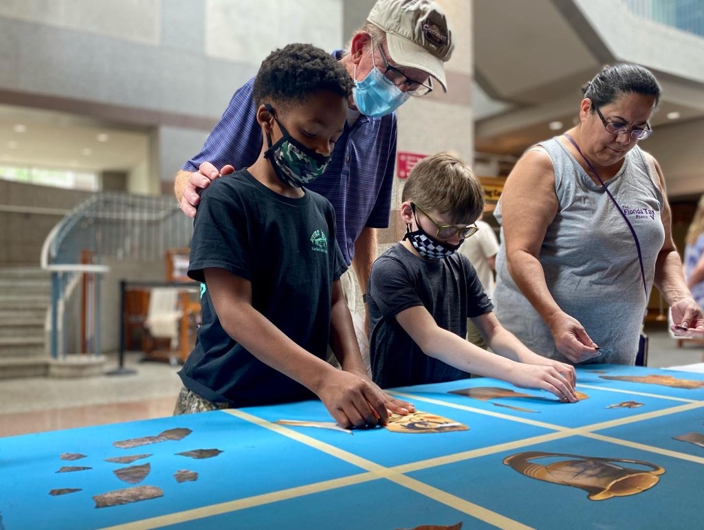 depicting archaeological artifacts in the North Carolina Museum of History.